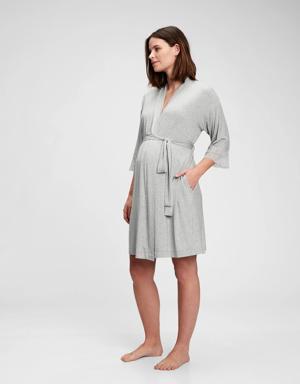 Maternity Lace Trim Robe in Modal gray