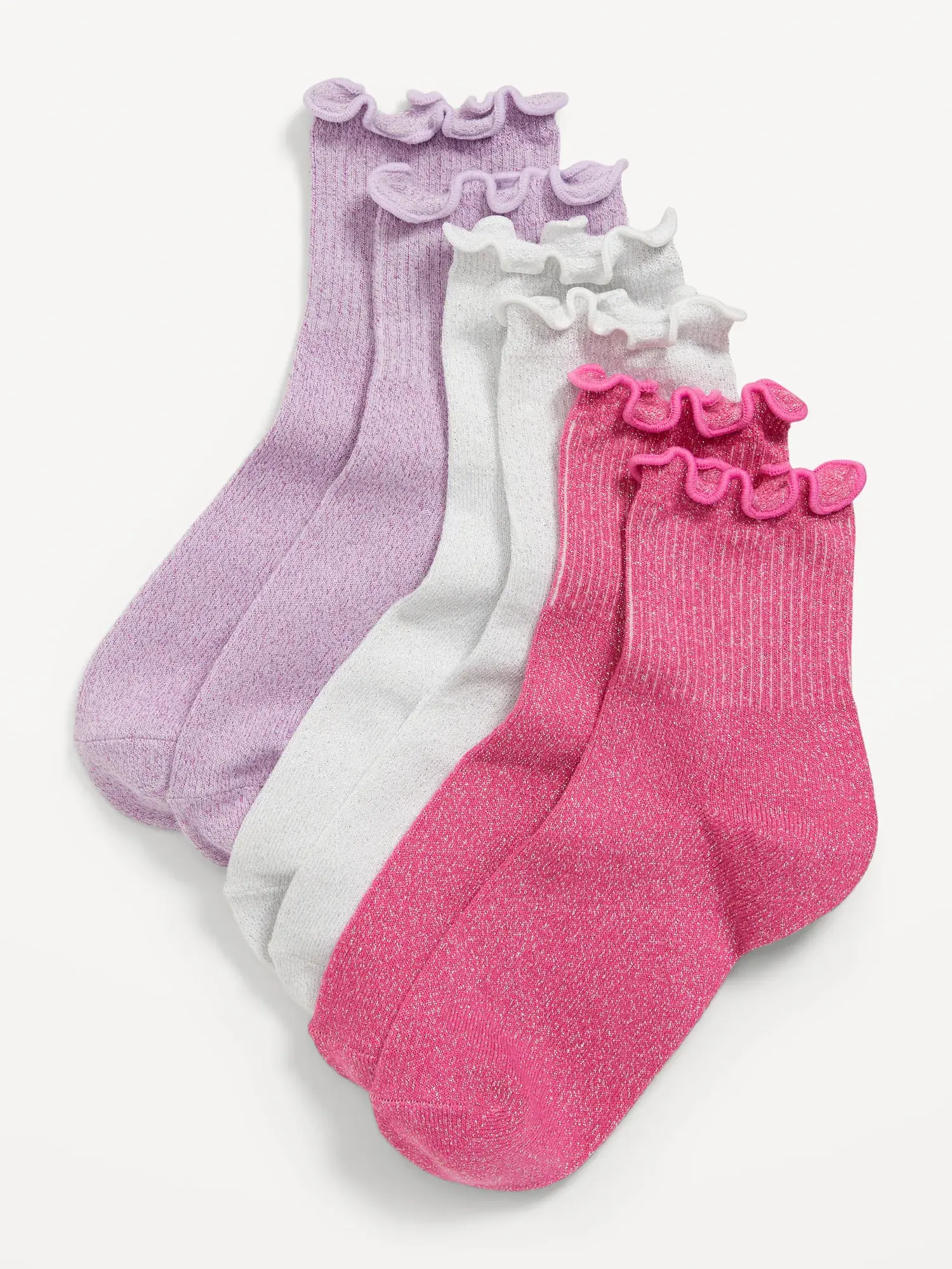 Old Navy Ruffle-Cuff Quarter-Crew Socks 3-Pack for Girls purple. 1