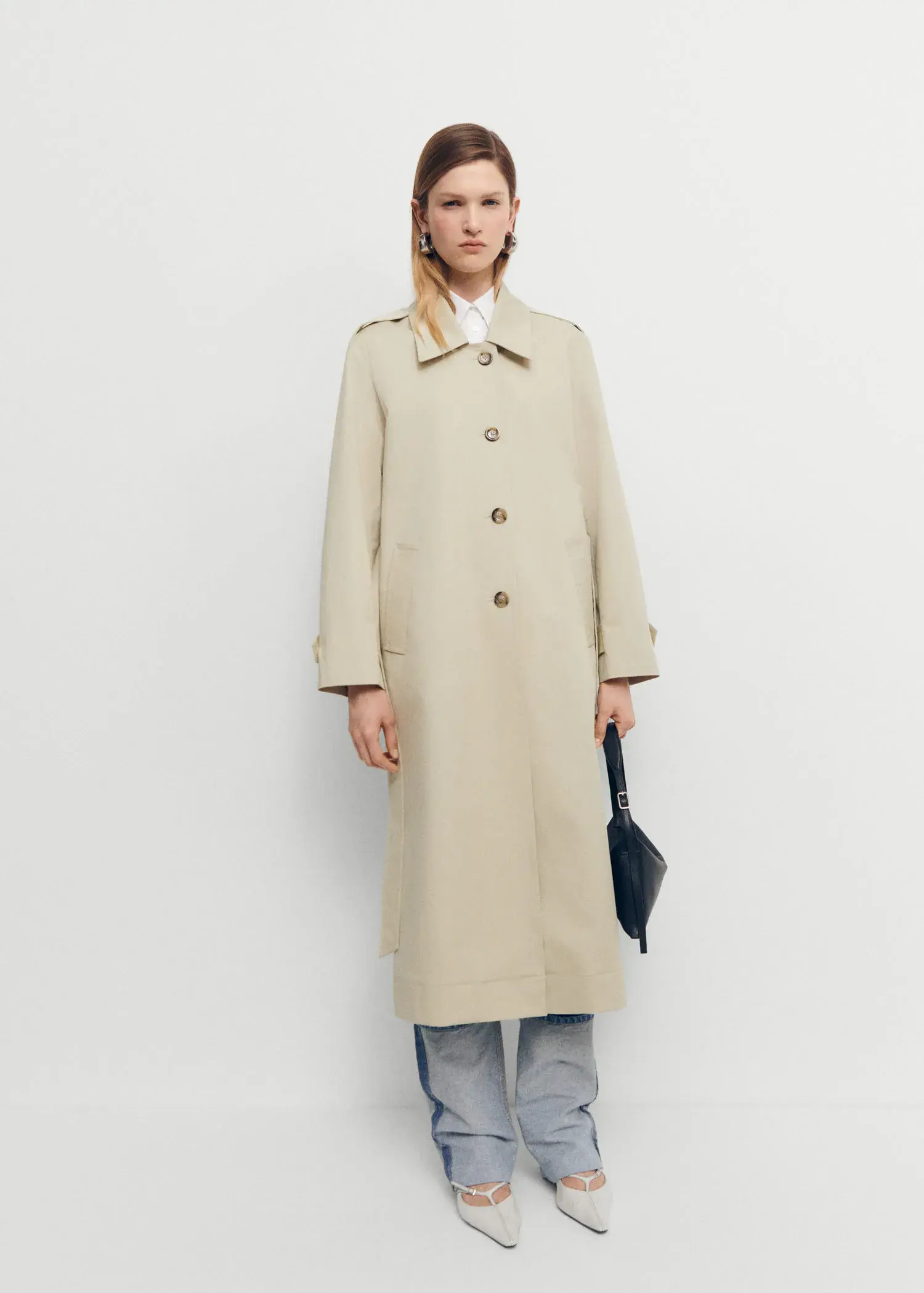 Mango Cotton trench coat with shirt collar. 3