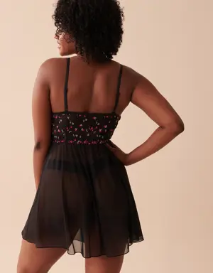 Embroidered Mesh Plunge Nightie