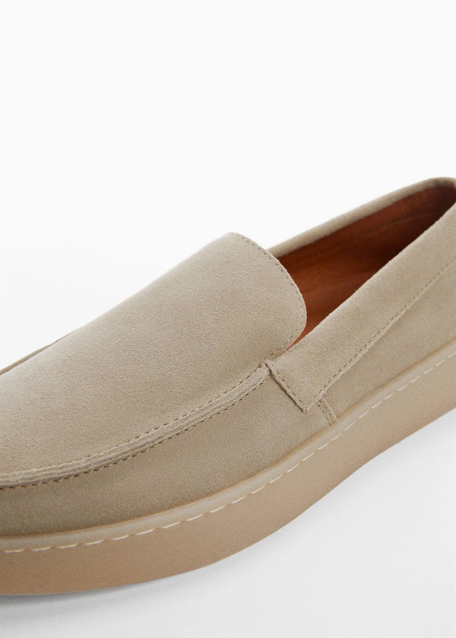 Mango Split leather shoes. a close up view of a pair of beige shoes. 