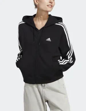 Adidas Veste bomber à capuche entièrement zippée en molleton Essentials 3-Stripes