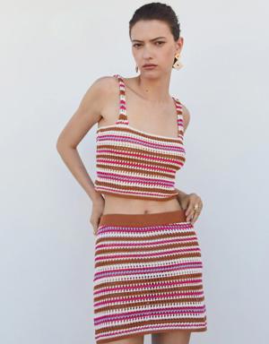 Striped knitted mini-skirt