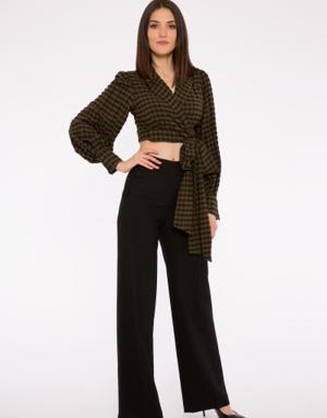Checkered Black Wide Leg Trousers