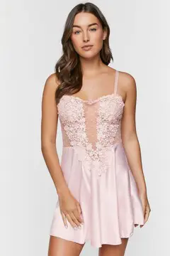 Forever 21 Forever 21 Floral Lace Satin Lingerie Slip Blush. 2