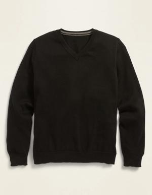 Long-Sleeve Solid V-Neck Sweater for Boys black