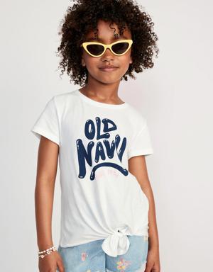 Old Navy Short-Sleeve Graphic Front Tie-Knot T-Shirt for Girls white