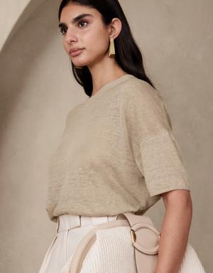 Fern Linen-Blend Short-Sleeve Sweater beige