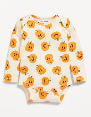 Unisex Long-Sleeve Printed Bodysuit for Baby orange