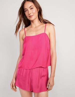 Satin Lounge Tank Top and Shorts Set for Women pink