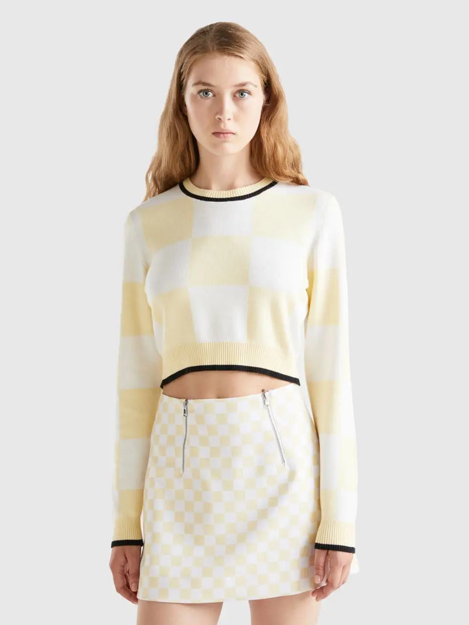 Benetton cropped checkered sweater. 1