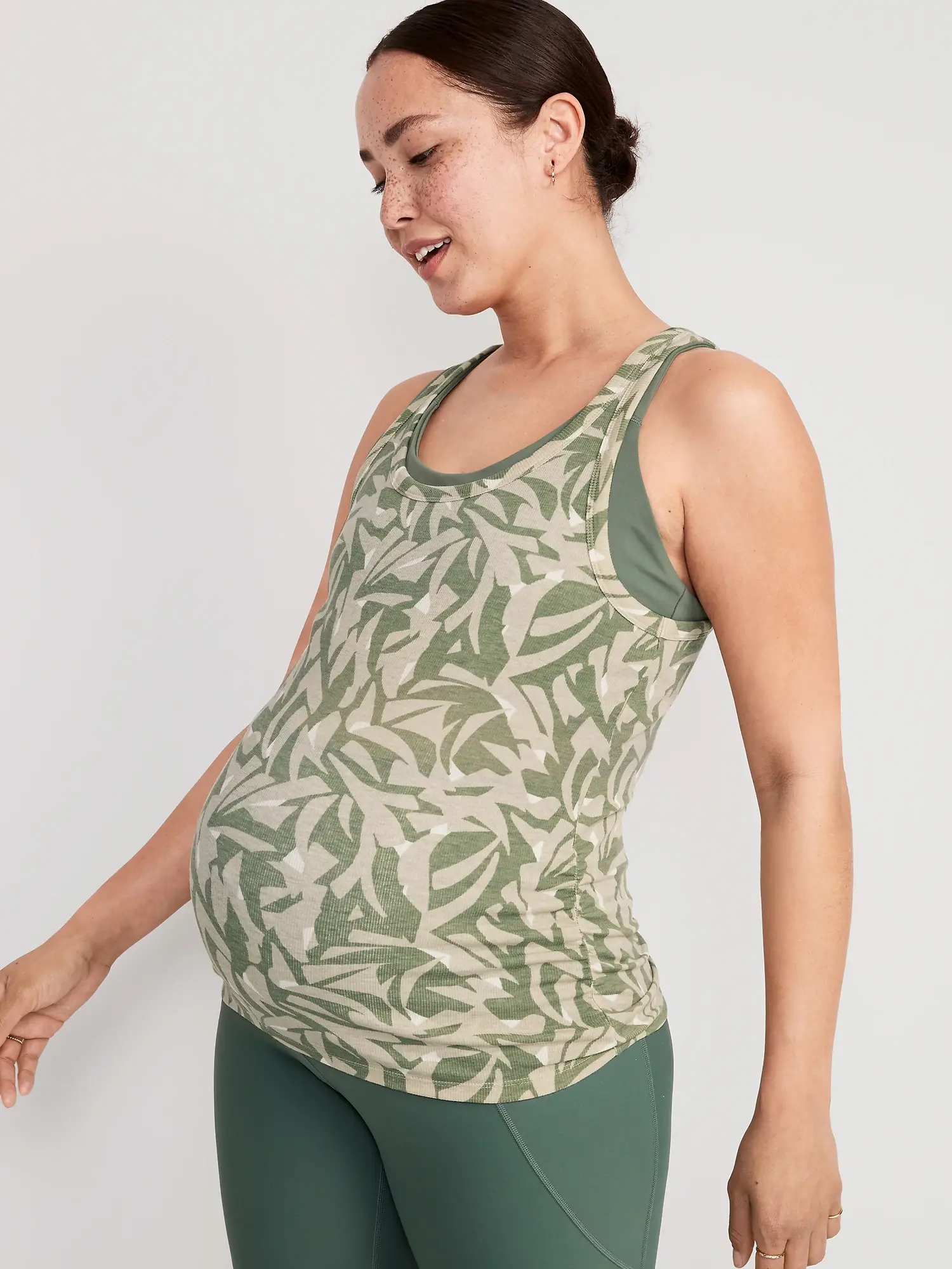 Old Navy Maternity UltraLite Rib-Knit Racerback Tank Top green. 1