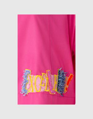Raincoat Embroidery Applique Detailed Crop Pink Sweatshirt