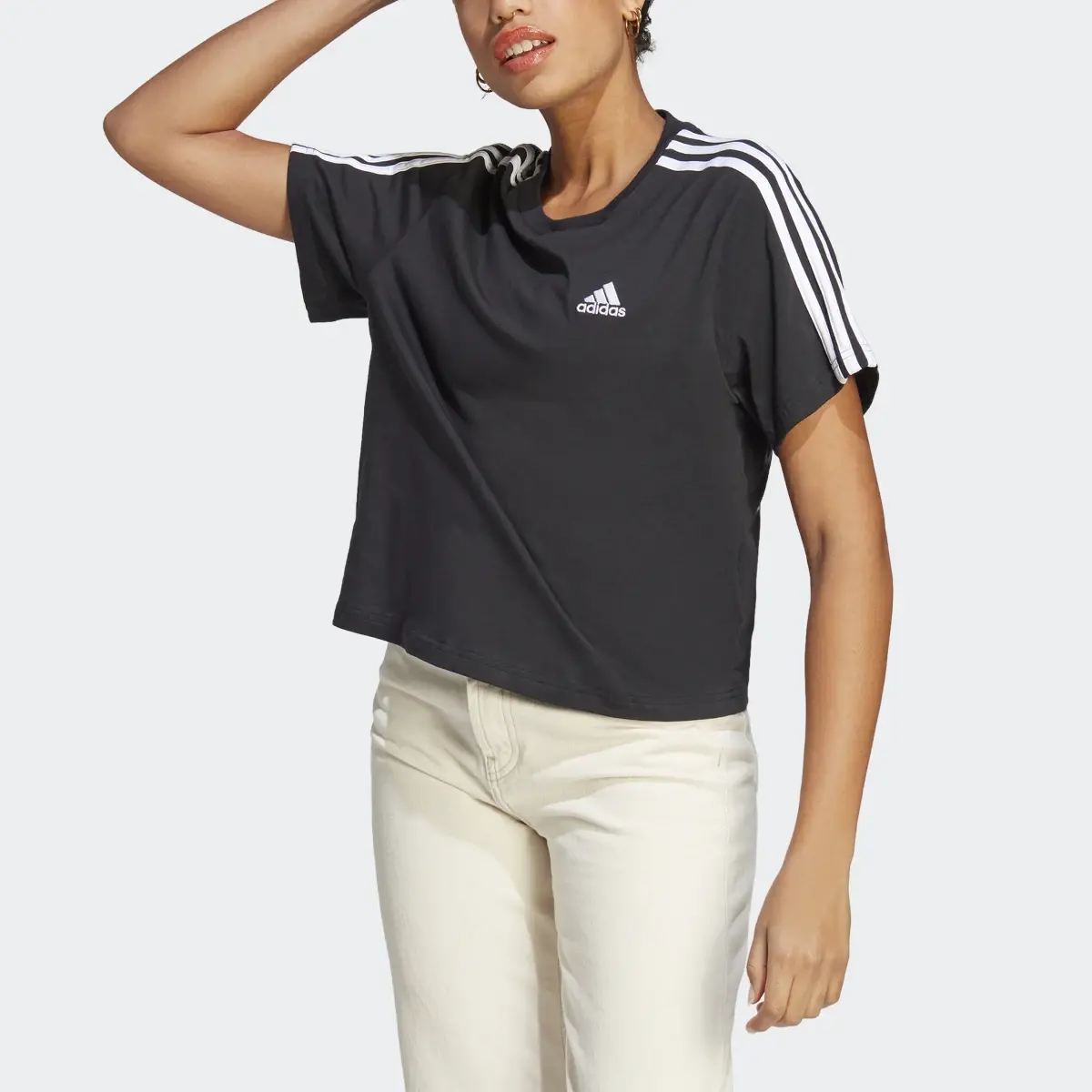 Adidas Essentials 3-Stripes Single Jersey Crop Top. 1