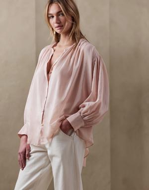 West Oversized Cotton-Silk Shirt pink
