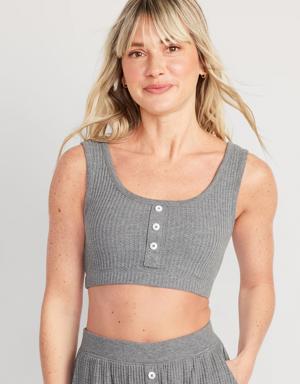 Waffle-Knit Pajama Cami Bralette Top for Women gray