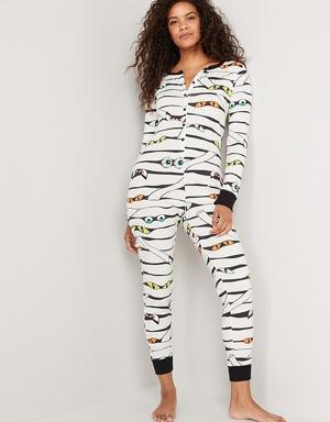 Matching Printed One-Piece Pajamas for Women