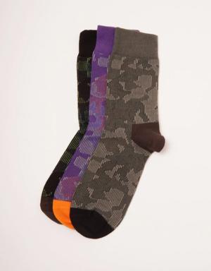 3 lü Paket Erkek Soket Çorap Desenli