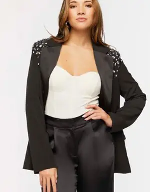 Forever 21 Faux Gem Shoulder Blazer Black