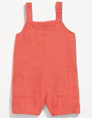 Sleeveless Solid Linen-Blend Romper for Toddler Girls red