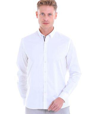 Beyaz Comfort Fit Uzun Kol %100Pamuk Düz Saten Klasik Gömlek