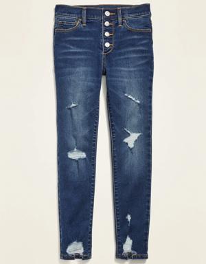 High-Waisted Built-In Tough Button-Fly Rockstar Super Skinny Jeggings for Girls blue