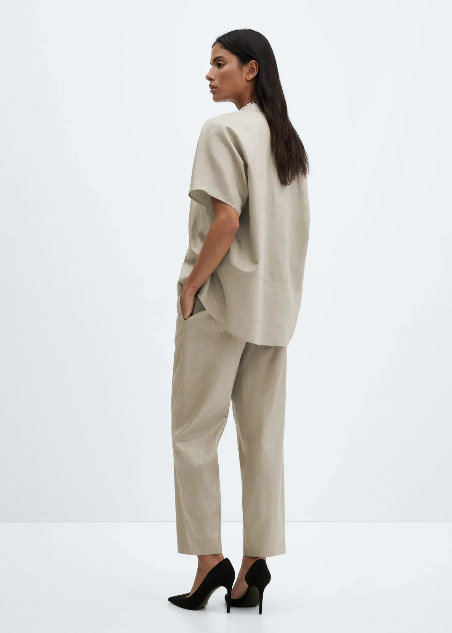 Mango Linen-blend elastic waist trousers. 3