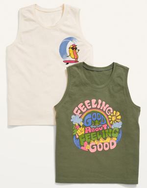 Soft-Washed Sleeveless Graphic Tank Top 2-Pack for Girls green