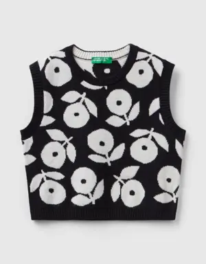 floral vest in wool blend