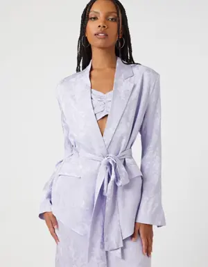 Forever 21 Jacquard Satin Belted Blazer Lavender