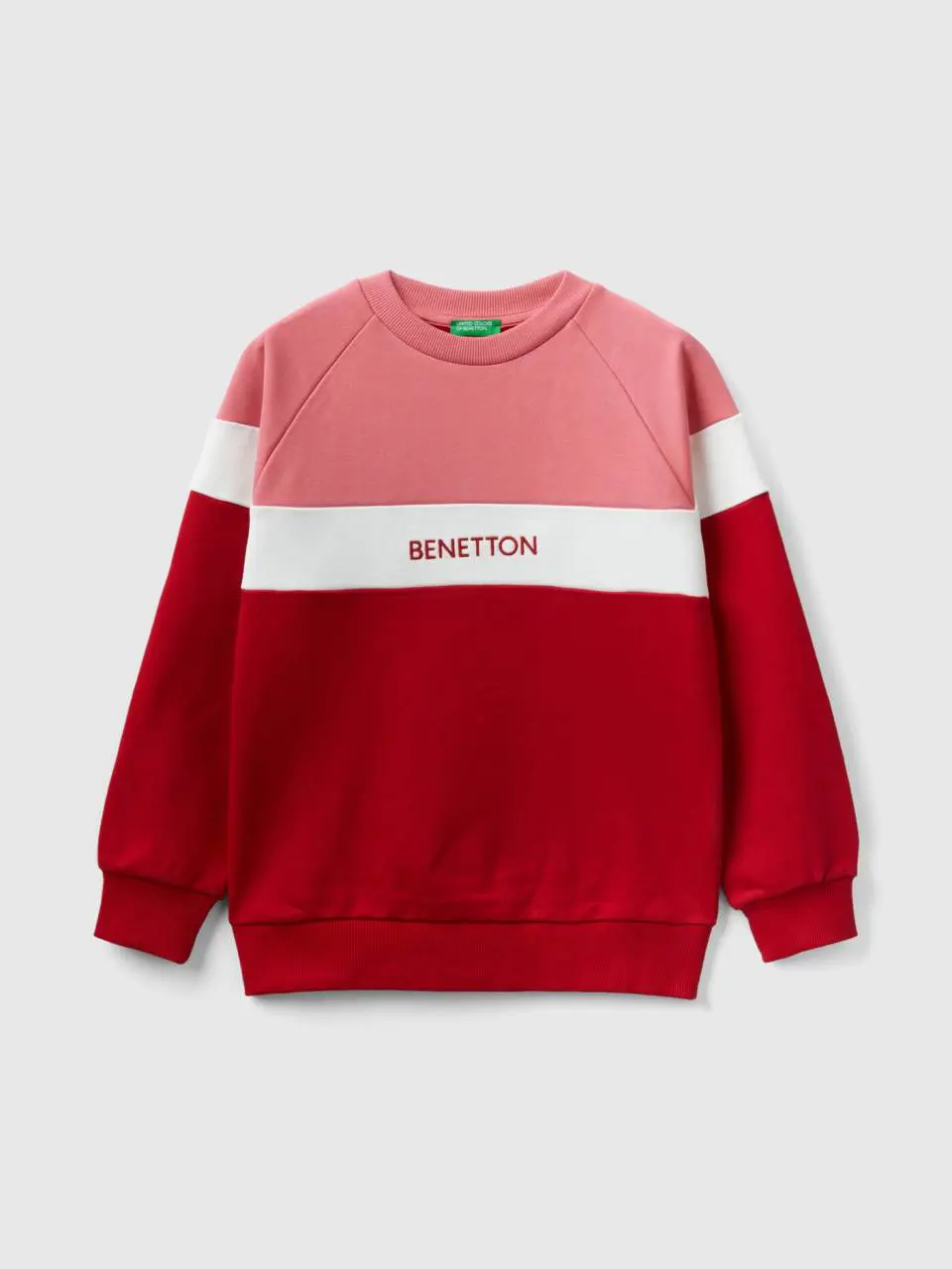 Benetton pink and red sweatshirt with embroidered logo. 1