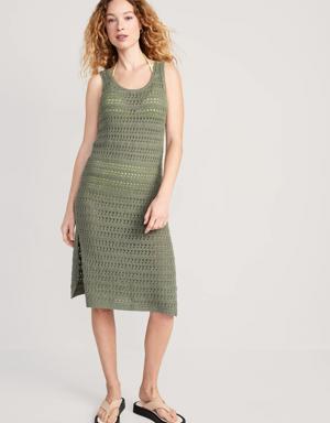 Fitted Sleeveless Crochet Swim Cover-Up Midi Dress for Women green