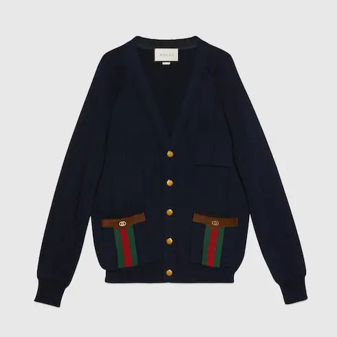 Gucci Knit wool blend cardigan with Web. 1