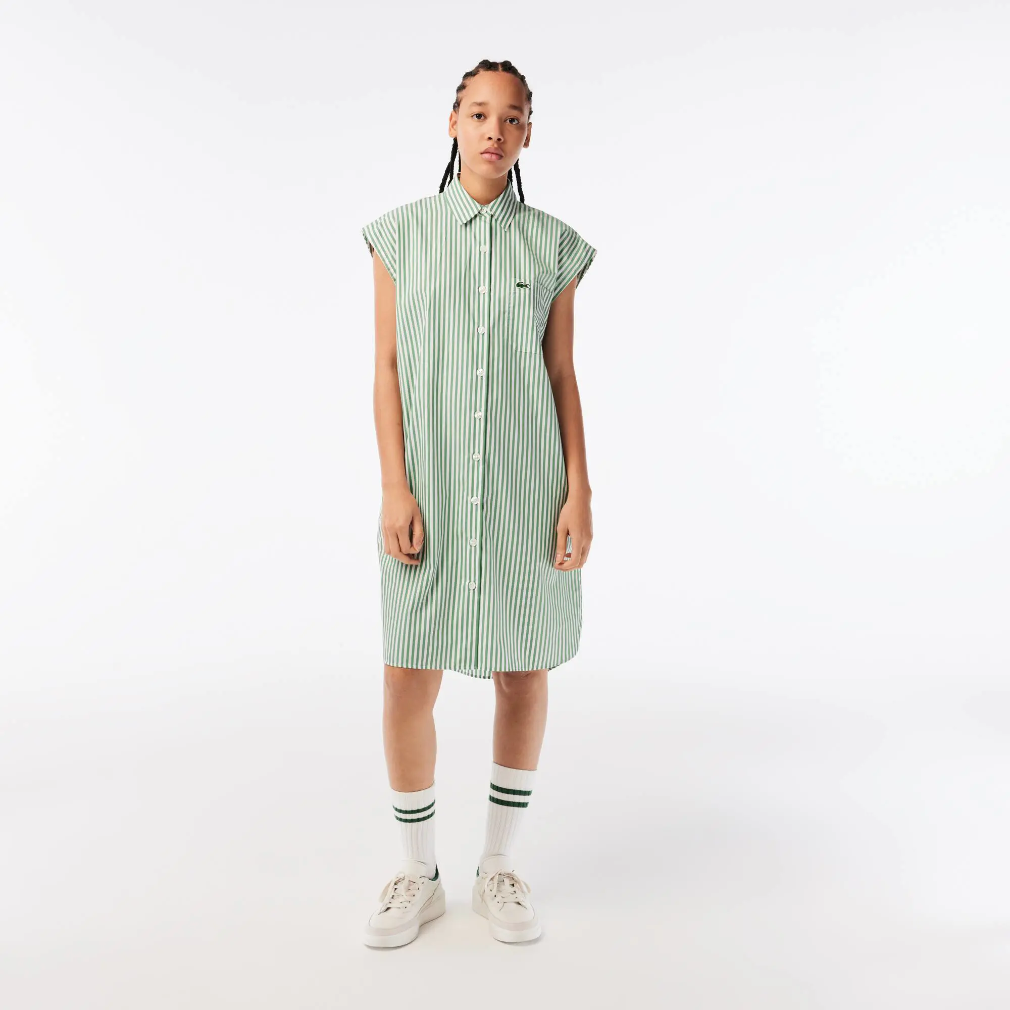 Lacoste Robe loose fit sans manche femme Lacoste en popeline rayée. 1