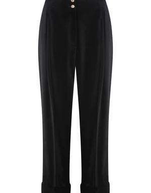 Velvet Double Leg Black Trousers