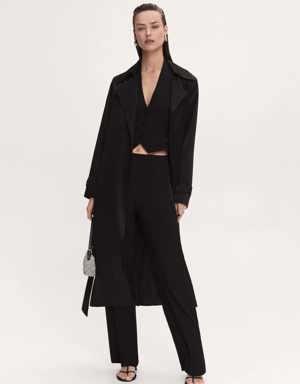 Satin-effect trench coat with belt