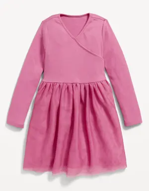 Fit & Flare Wrap-Front Tutu Dress for Toddler Girls pink