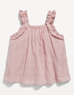 Old Navy Sleeveless Ruffle-Trim Windowpane-Plaid Top for Baby pink