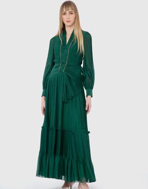 Layered Ruffle Detailed Green Dress