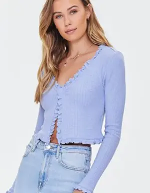 Forever 21 Pointelle Ruffled Split Hem Top Cloud