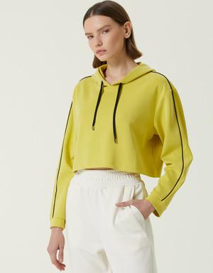 Edlyn Neon Sarı Kapüşonlu Crop Sweatshirt