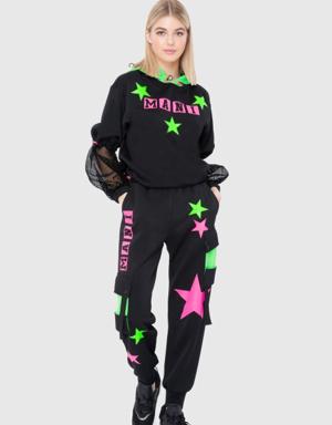 Neon Garnish, Star Printed Pleated Sweatshirt