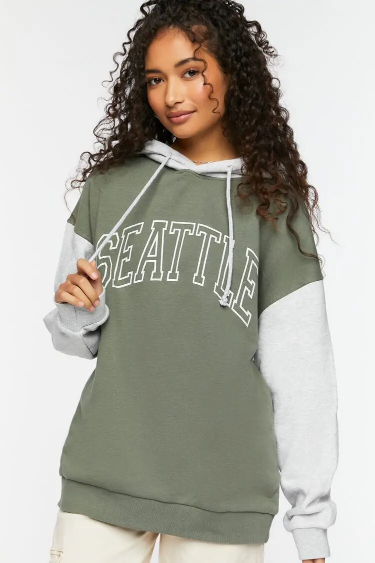 Forever 21 Forever 21 Seattle Colorblock Fleece Hoodie Olive/Multi. 1