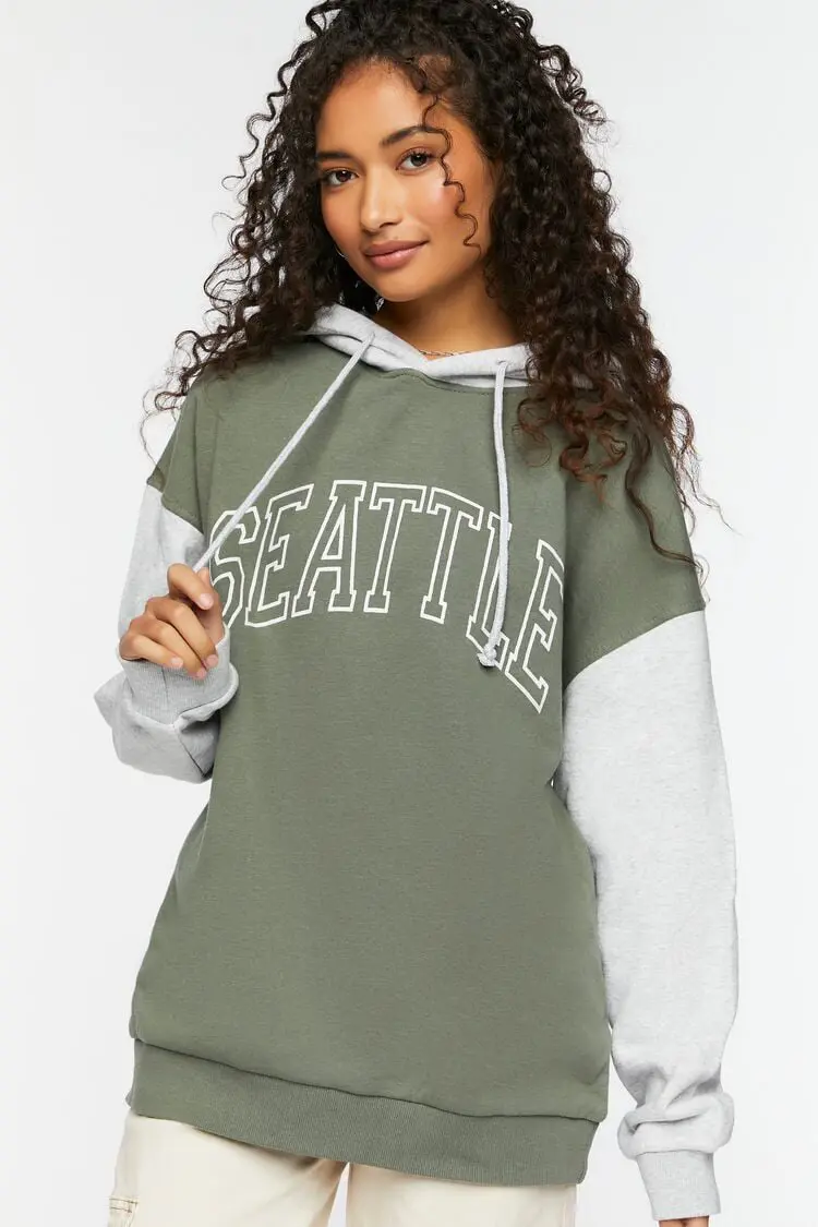 Forever 21 Forever 21 Seattle Colorblock Fleece Hoodie Olive/Multi. 1 Forever 21 Forever 21 Seattle Colorblock Fleece Hoodie Olive/Multi. 1