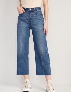 Extra High-Waisted Cropped Cut-Off Wide-Leg Jeans blue