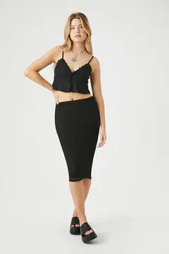 Forever 21 Forever 21 Fitted Mesh Midi Skirt Black. 2