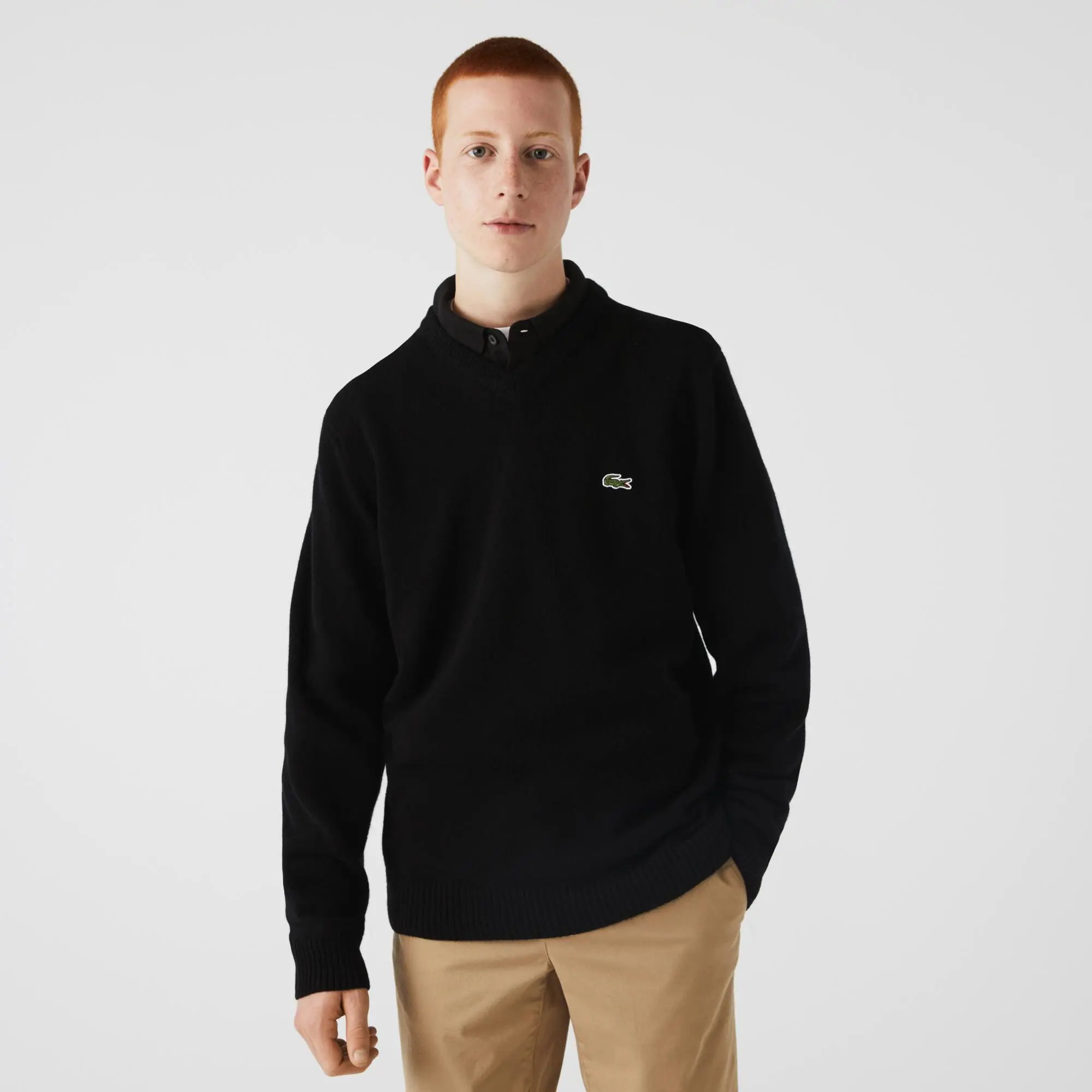 Lacoste Men's V-Neck Wool Sweater. 1