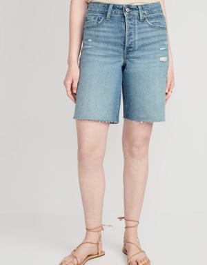 High-Waisted OG Loose Button-Fly Jean Shorts for Women -- 9-inch inseam blue