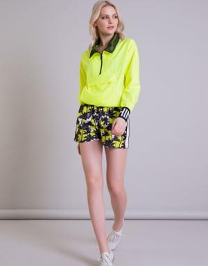 Palm Pattern Neon Yellow Black Mini Shorts