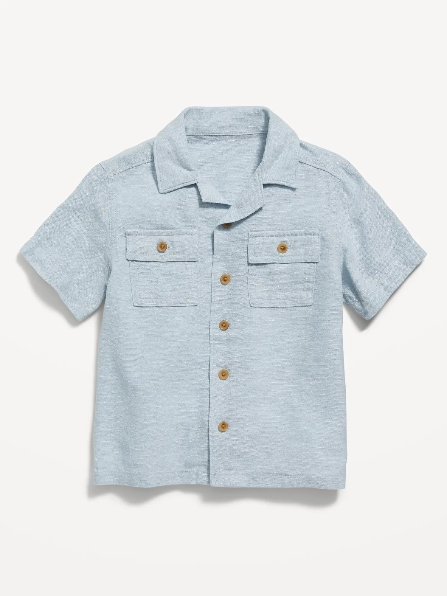 Old Navy Short-Sleeve Linen-Blend Camp Shirt for Toddler Boys blue. 1